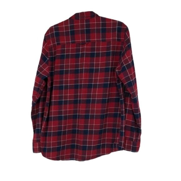 Simons le 31 red navy button down plaid flannel semi fit long sleeve Med - Picture 2 of 14